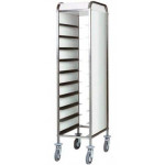 Tray trolleys Model CA1450P Stainless steel structure Stainless steel guides. Side panels in perfex white Capacity n. 10 trays GN 1/1 (cm 53x32,5)