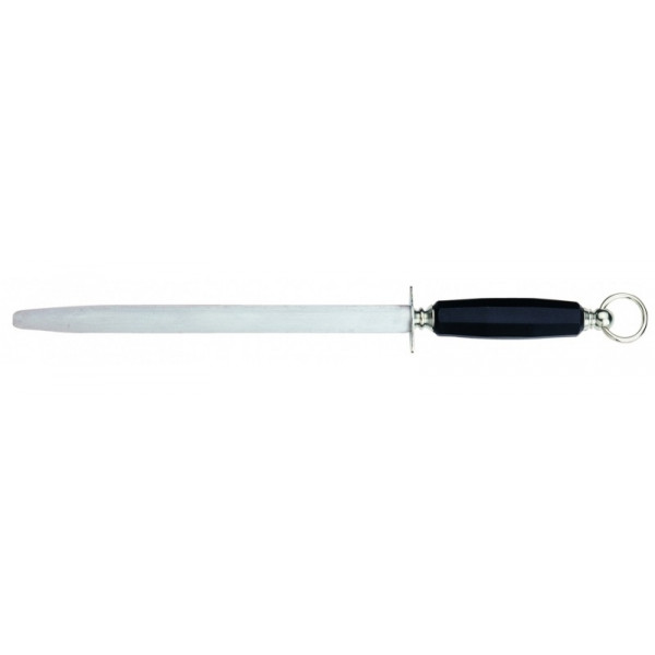 Oval steel knife sharpener Tempered AISI 420 stainless steel blade with conical sharpening, satin finish.  Handle in rubberized non-toxic material, anti-slip and dishwasher safe. Blade Cm 30 Model CL1247