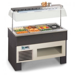 Heated buffet island display for gastronomy Model PROXIMA 3 M DRY GN containers Tank resistances power 1400 W