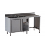 Stainless steel cupboard sink two tubs with drainer and hollow for dustbin Model A2VPS/D207