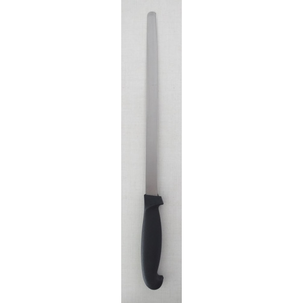 Narrow ham knife Tempered AISI 420 stainless steel blade with conical sharpening, satin finish.  Handle in rubberized non-toxic material, anti-slip and dishwasher safe.Blade Cm 30 Model CL11095