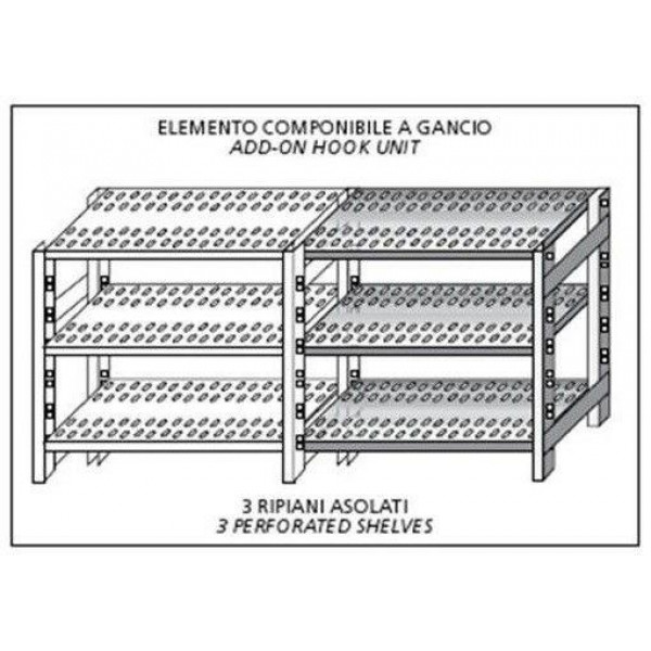 Stainless steel hook shelving IXP 3 perforated shelves Modular element To add to existing element NOT FOR USE ALONE Polished finish Model SC415FCG