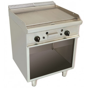 Gas fry top CI Model RisFry036 2 Cooking zones 1/2 Smooth 1/2 Striped plate open cabinet Power kW 10,8