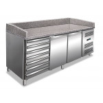 Stainless steel 201 Ventilated Refrigerated Pizza Counter Model PZ2610TN 2 refrigerated doors and 1 neutral chest of drawers