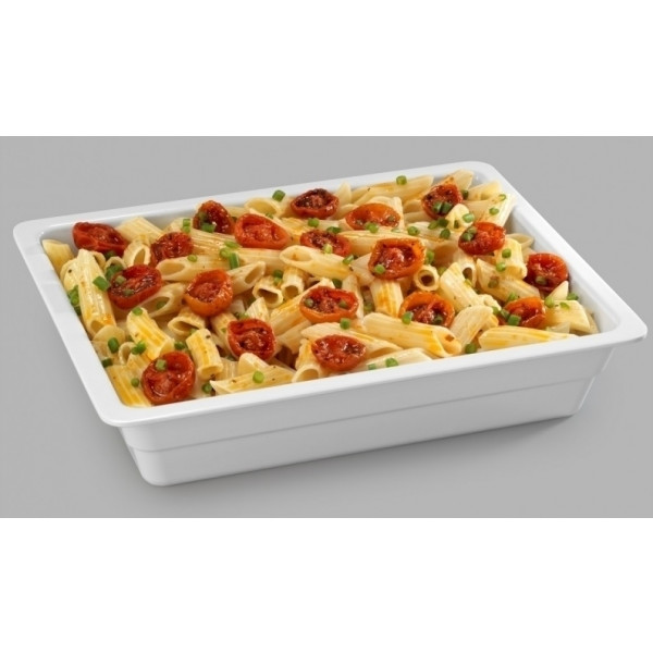 Bacinella gastronomina in melamina bianca GN 1/2 (mm. L 325 x P 265) Resistente alle rotture e sicure al contatto con ogni alimento Lavabile in lavastoviglie Temperatura di utilizzo da -20°C a + 70°C Altezza mm 40 Modello MPGN12040B