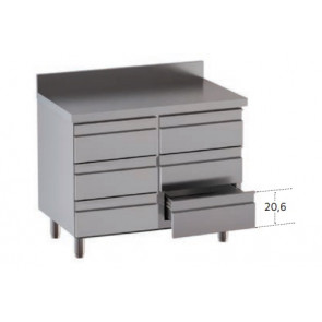 Stainless steel self-supporting cabinet with 6 drawers With upstand with worktop Model DSN6C087A