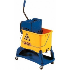 Cleaning trolley Model CA1599 Bucket with partition. Bucket with wringer on wheels. Elevated structure for the insertion of cleaning products
