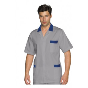 Chef jacket Peter Short sleeve 65% Polyester 35% Cotton Gray and blue Available in different sizes Model 036112M