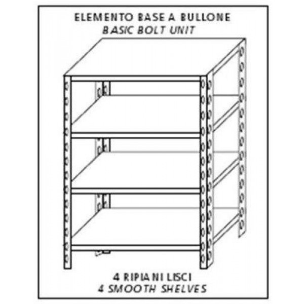 Stainless steel bolt shelving IXP 4 smooth shelves Basic element With plastic feet and bolts Cut-off edges Polished finish Model SC318LBB