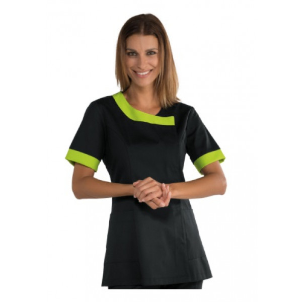 Woman Delhi blouse SHORT SLEEVE 65% Polyester 35% Cotton BLACK AND APPLE GREEN Avaible in different sizes Model 005436