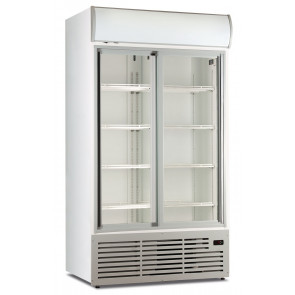 Ventilated refrigerated display 2 doors with backlight canopy KLI Model CL113TCSLWHITE