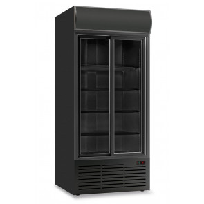Ventilated refrigerated display 2 doors with backlight canopy KLI Model CL113TCSLBLACK
