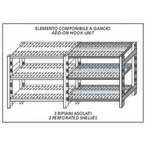 Stainless steel hook shelving IXP 3 perforated shelves Modular element To add to existing element NOT FOR USE ALONE Polished finish Model SC515FCG