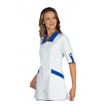 Woman Tortola blouse SHORT SLEEVE 65% Polyester 35% Cotton WHITE AND BLUE available in different sizes Model 002106M