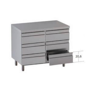 Stainless steel self-supporting cabinet with 6 drawers without upstand with worktop Model DSN6C087
