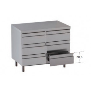 Stainless steel self-supporting chest of 6 drawers without upstand with worktop Model DSN6C087
