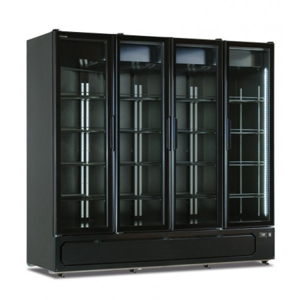 Static-fan assisted multideck cooler. Positive temperature Model MILANO 1910 BLK 4 glass doors