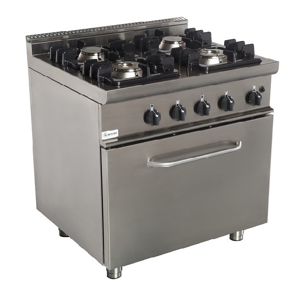 Gas range 4 burners CI Model RisCu048 with static electric oven GN 2/1 cm L 68,5 x P 53 x 35 H Gas power 24 kW
