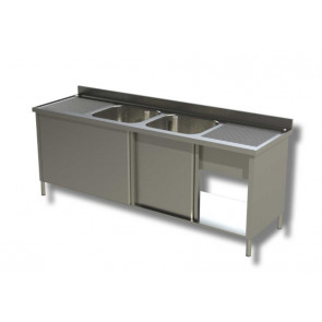 Stainless steel cupboard sink two tubs with double drainer Model A2V2G246