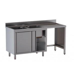 Stainless steel cupboard sink two tubs with drainer and hollow for dustbin Model A2VPS/D166