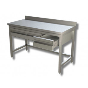 Stainless steel table With upstand with 3 drawers and frame Model GSR3C156A