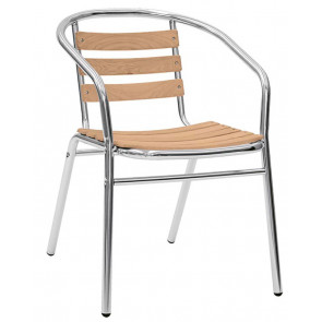 Stackable outdoor armchair TESR Anodized aluminum frame, tube Ø 25 x 1,5 mm, oak bands Model 038-ALW05