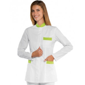 Woman Costarica blouse  LONG SLEEVE 65% Polyester 35% Cotton WHITE + APPLE GREEN Avaible in different sizes Model 002926