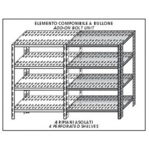 Stainless steel bolt shelving IXP 4 perforated shelves Modular element To add to existing element NOT FOR USE ALONE Polished finish Model SC320FC