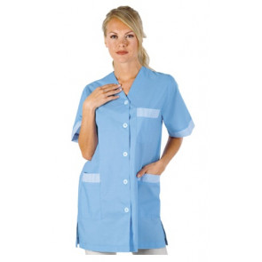 Woman Dacca blouse SHORT SLEEVE 65% Polyester 35% Cotton LIGHT BLUE AND LIGHT BLUE STRIPED Avaible in different sizes Model 006400