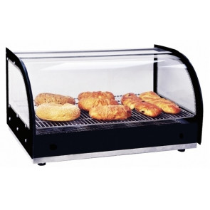Heated countertop display Model DHN300 N. 1 shelf Tempered glass sides and curved glass front Heating system with resistance