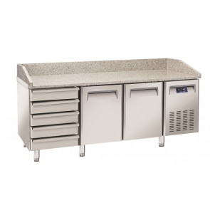 Ventilated Refrigerated Pizza Counter Model QZ26  Suitable for trays 600x400 two self-closing doors and chest of drawers with 5 drawers