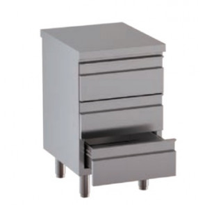 Stainless steel self-supporting chest of 3 drawers without upstand with worktop Model DSNCT057