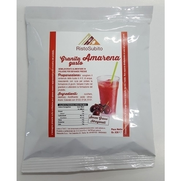Powdered preparation already sweetened for SLUSH WITH CHERRY FLAVOUR Packs of gr 630 in cartons of 25 bags Model 518