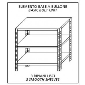 Stainless steel bolt shelving IXP 3 smooth shelves Basic element With plastic feet and bolts Cut-off edges Polished finish Model SC415LB