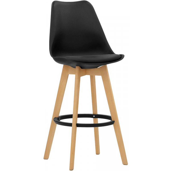 Indoor stool TESR  Oak wood frame, polypropylene shell, synthetic leather pad. Model 1639-EV37