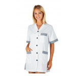 Woman Dacca blouse SHORT SLEEVE 65% Polyester 35% Cotton WHITE AND BLUE STRIPED Avaible in different sizes Model 006100