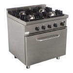 Gas range 4 burners CI Model RisCu047 with static electric oven GN 2/1 cm L 68,5 x P 53 x 35 H Gas power 18 kW