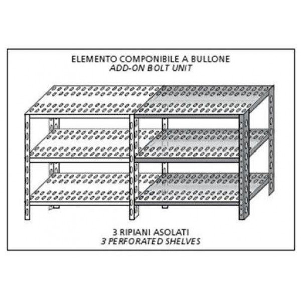 Stainless steel bolt shelving IXP 3 perforated shelves Modular element To add to existing element NOT FOR USE ALONE Polished finish Model SC515FC