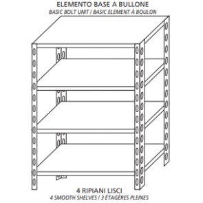 Stainless steel bolt shelving IXP 4 smooth shelves Basic element With plastic feet and bolts Cut-off edges Polished finish Model SC320LB