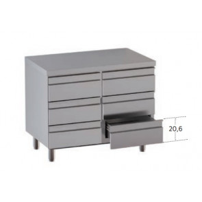 Stainless steel self-supporting cabinet with 6 drawers without upstand with worktop Model DSN6C106