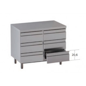 Stainless steel self-supporting chest of 6 drawers without upstand with worktop Model DSN6C106