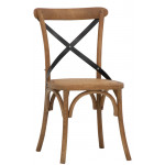 Indoor chair TESR Wood and metal frame, antique look, synthetic leather or rattan seat. Model 1721-SU21