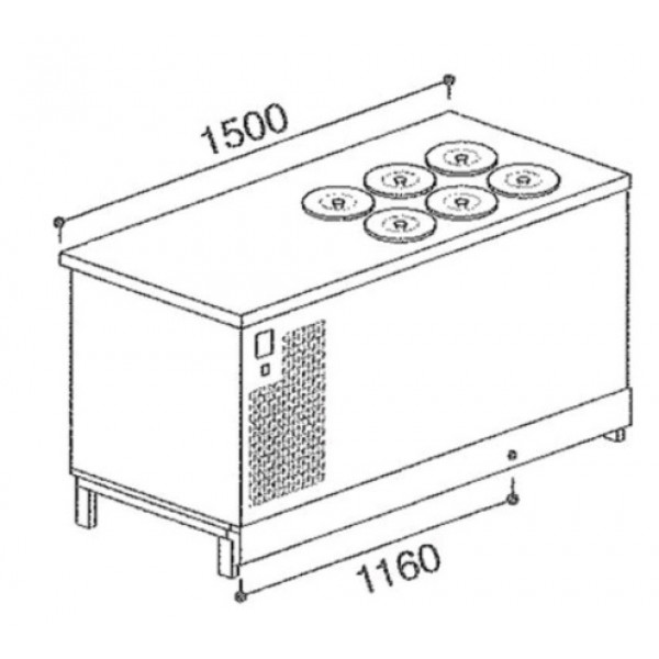 Ice cream counter for granite with reserve ETM Model BPGRAS150 Semifinished by panelling N. 6 static wells