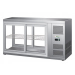 Refrigerated countertop snack display Model G-HAV131 Flat glass and sliding doors on both sides