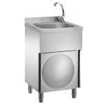 Stainless steel hand washer Model LC50MM on neutral element with hinged door With hot/cold water tap