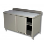 Stainless steel cabinet table with sliding doors With upstand Model A157A