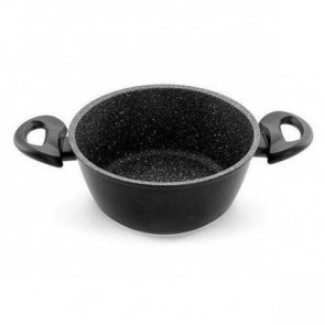Saucepan with 2 handles coated in lava stone /External in black PTFE paint/Welded Bakelite handle Model PI362