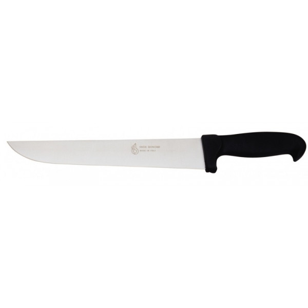 French knife Tempered AISI 420 stainless steel blade with conical sharpening, satin finish.  Handle in rubberized non-toxic material, anti-slip and dishwasher safe. Model CLC12
