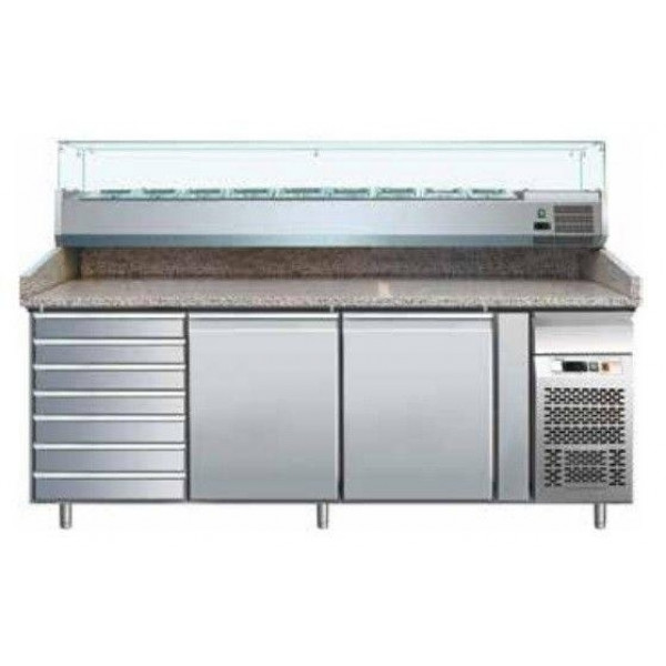 Ventilated Refrigerated Pizza Counter Model PZ2610TN38 two doors and chest of drawers