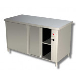 Stainless steel hot cabinet table with sliding doors on both sides Without upstand Model ACP126